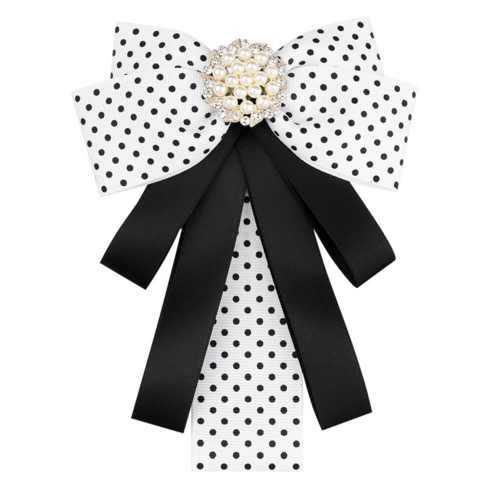 Polka Dots Bow Ties Ribbon Shirt Collar Decoration Brooch Pin White